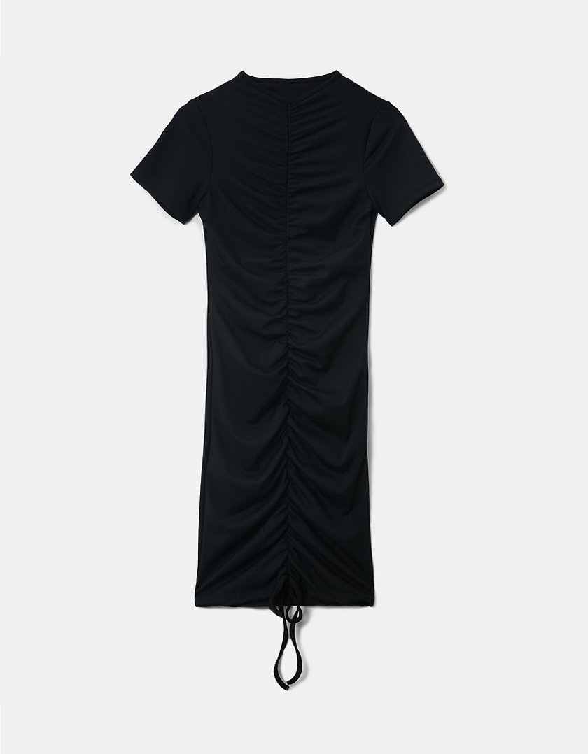 Black Ruched Front T Shirt Dress