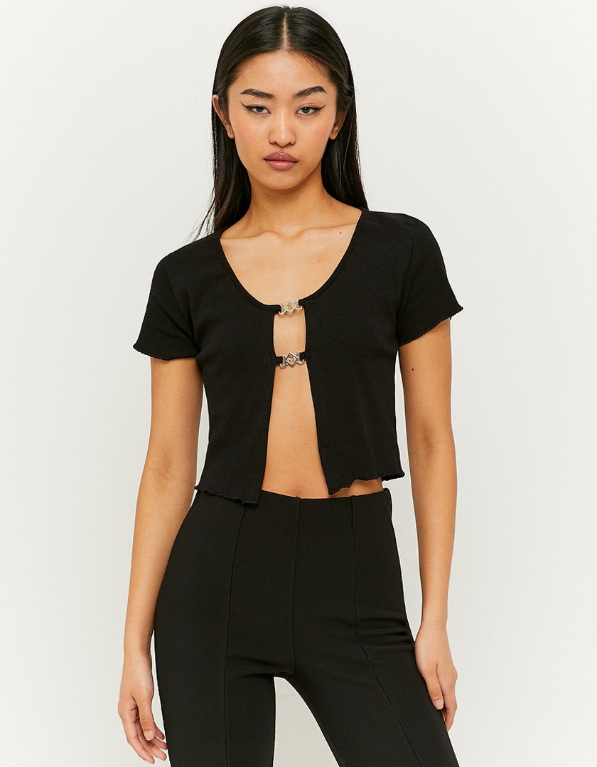 TALLY WEiJL, Black Cropped Fancy Detail Top for Women