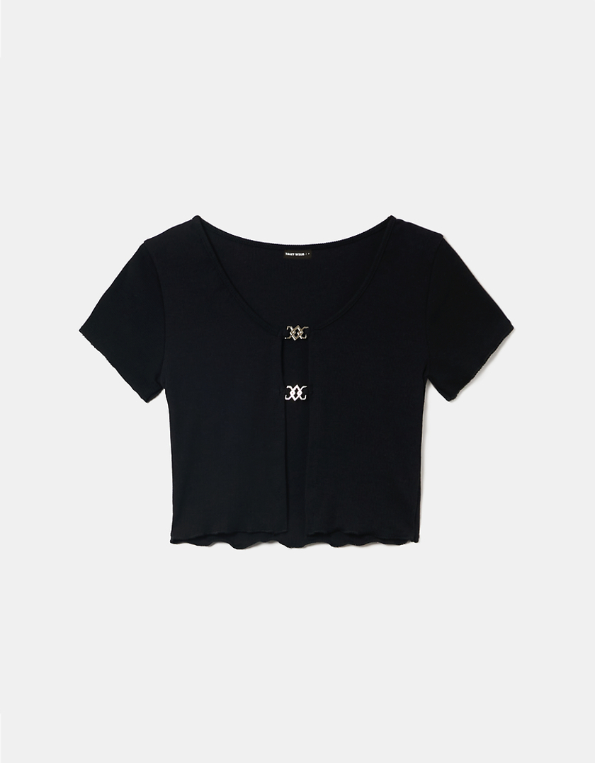 TALLY WEiJL, Black Cropped Fancy Detail Top for Women