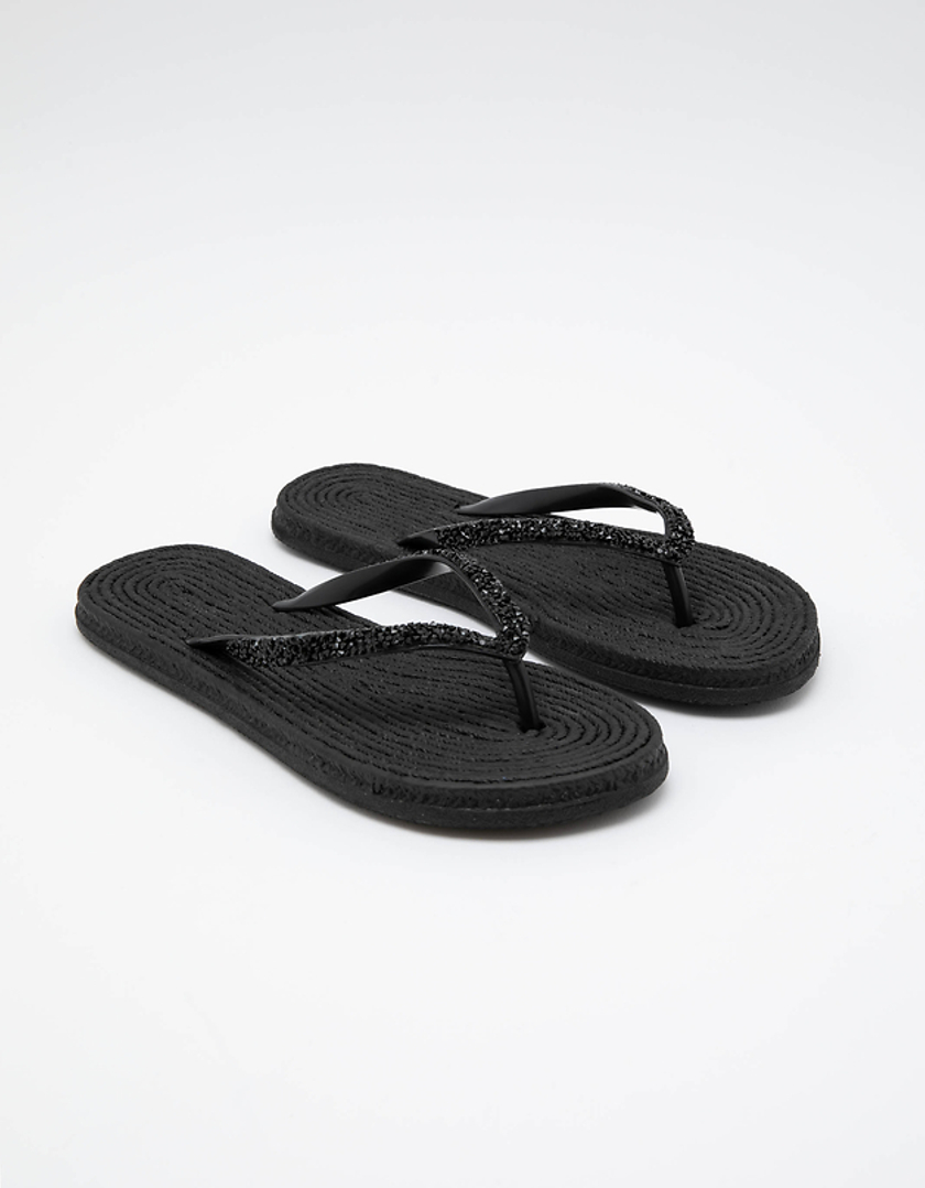 TALLY WEiJL, Schwarze Flip-Flops mit Stroh-Sohle for Women