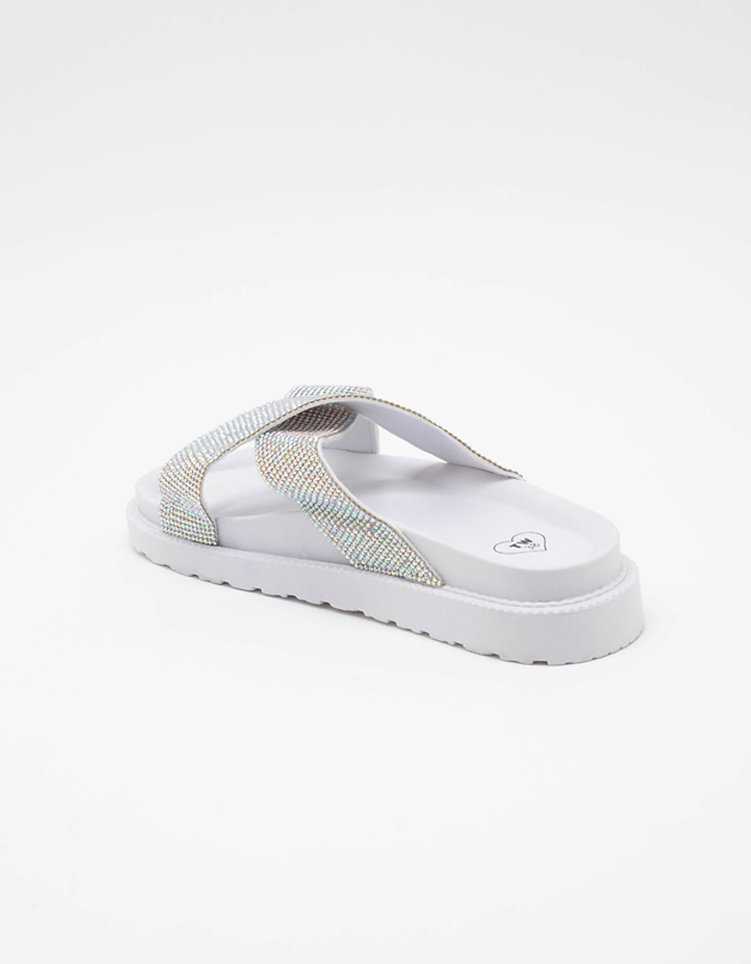 TALLY WEiJL, White Sliders with Rhinestones for Women