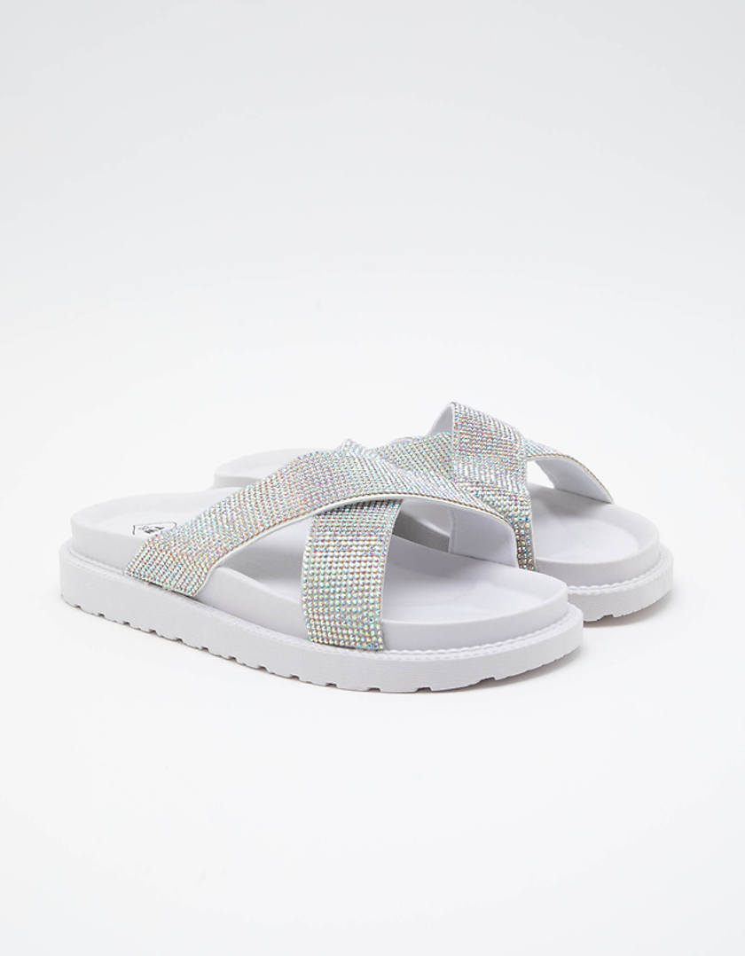 TALLY WEiJL, White Sliders with Rhinestones for Women