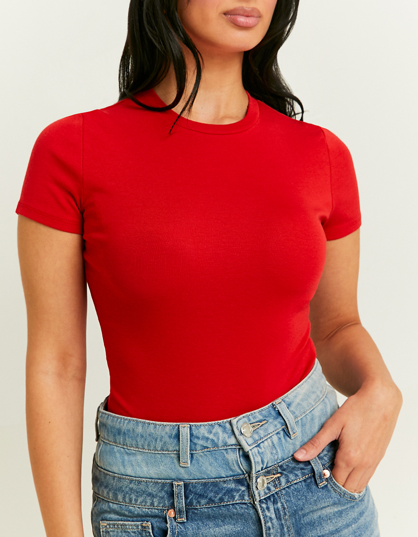 TALLY WEiJL, Red Basic Short Sleeves Bodysuit for Women