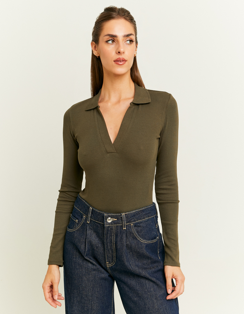 TALLY WEiJL, Khaki Polo Neck Bodysuit for Women