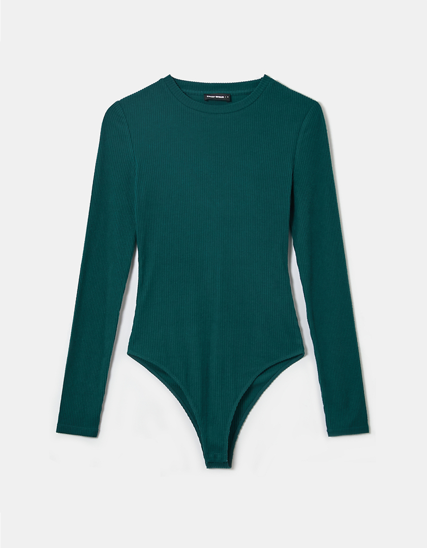 TALLY WEiJL, Πράσινο Basic Bodysuit με στρογγυλή λαιμόκοψη for Women