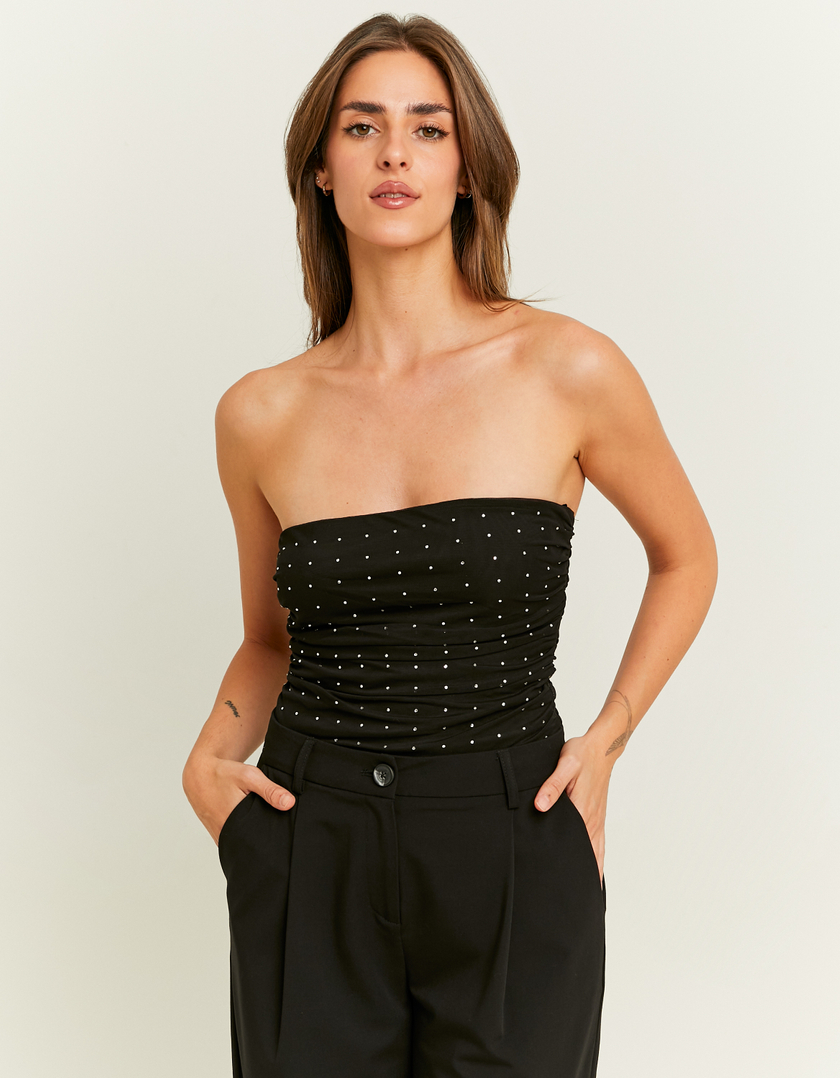 TALLY WEiJL, Schwarzes Bandeau und geraffter Body mit Strass for Women