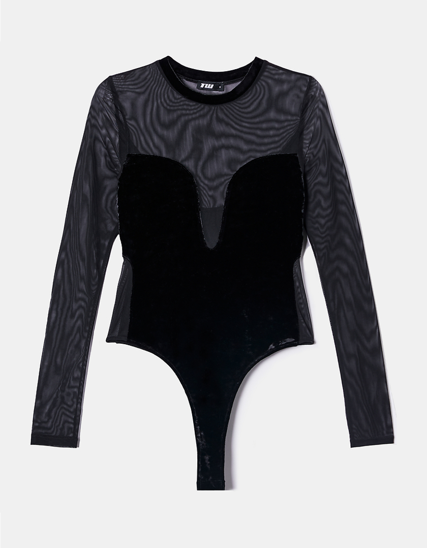 TALLY WEiJL, Schwarzer Bodysuit aus Mesh und Samt for Women