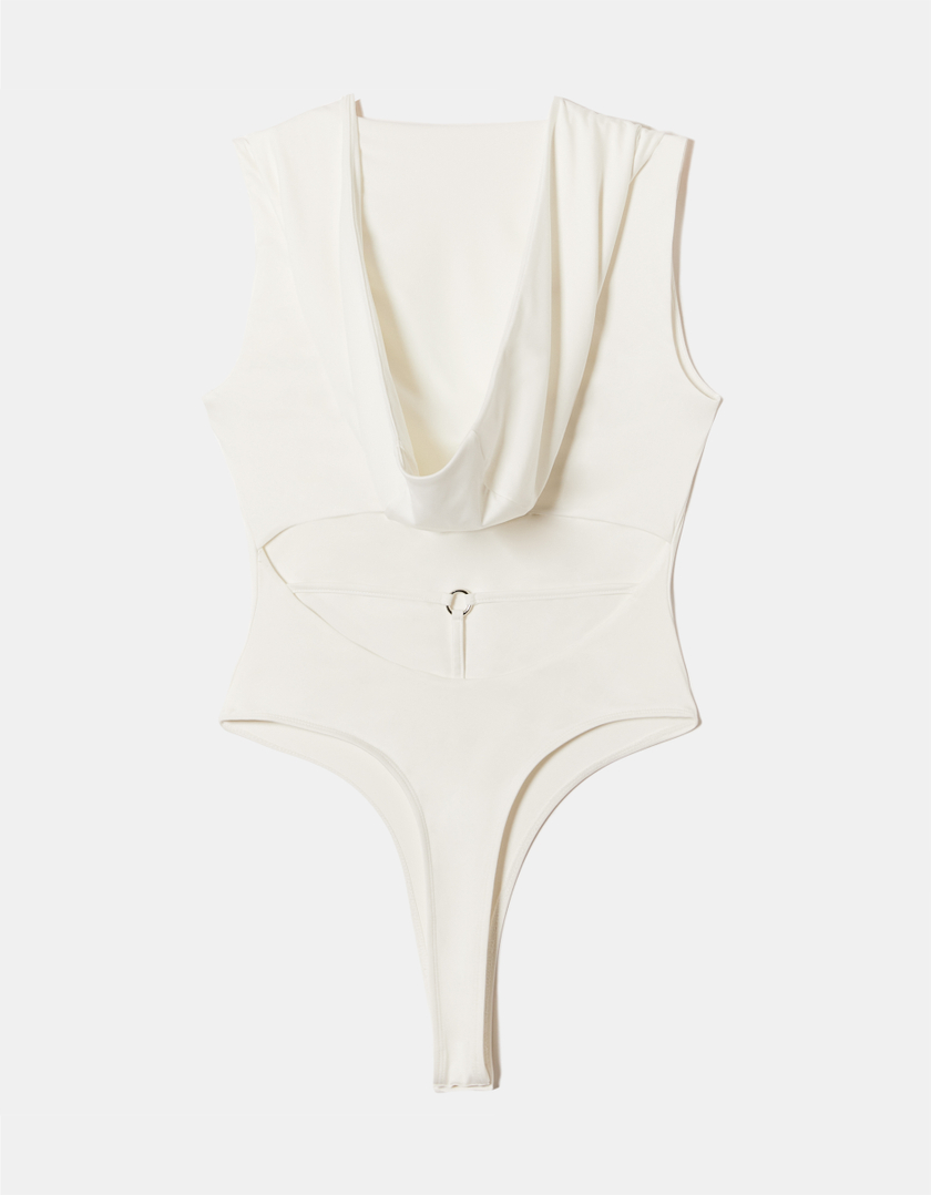 TALLY WEiJL, White Hooded Bodysuit with Fancy Detail for Women