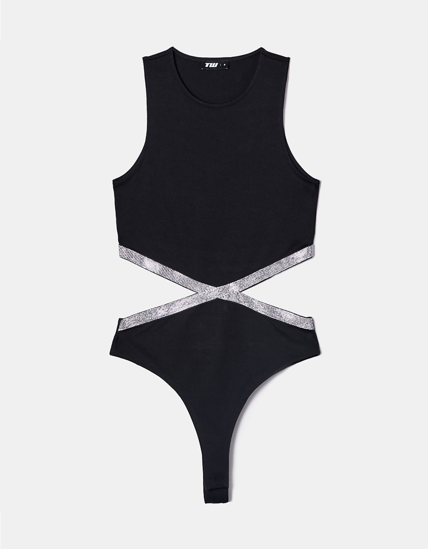 TALLY WEiJL, Schwarzer Cut-Out Bodysuit mit Strass for Women