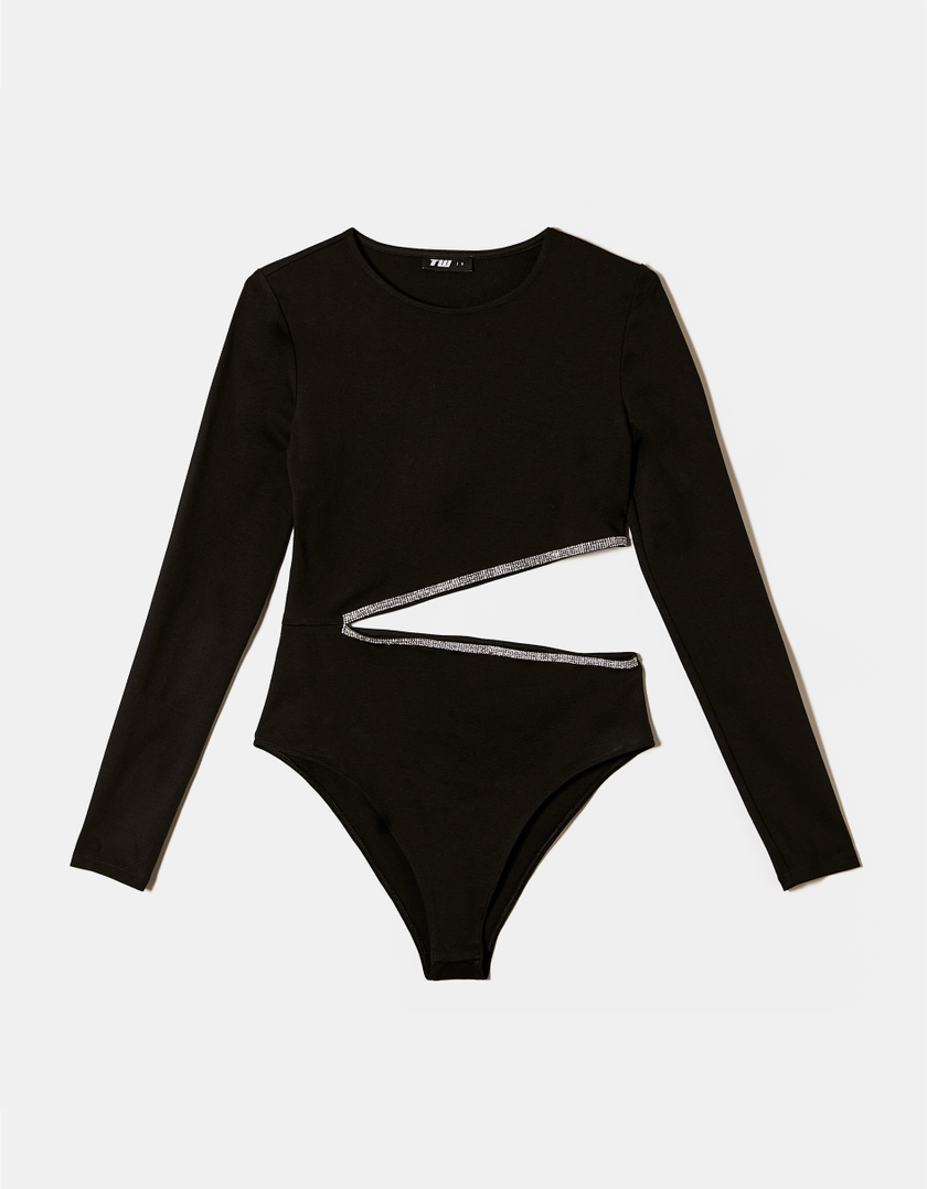 TALLY WEiJL, Black Bodysuit with Strass and Cut Out for Women