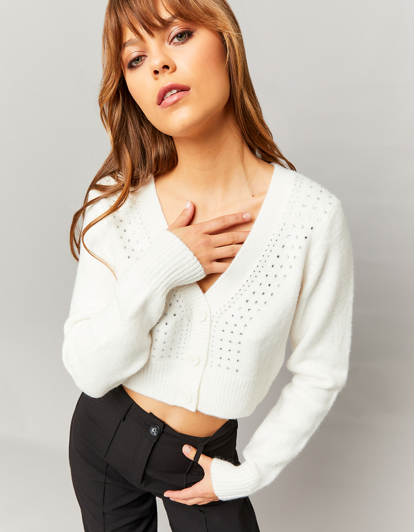 TALLY WEiJL, Cardigan court blanc avec strass for Women