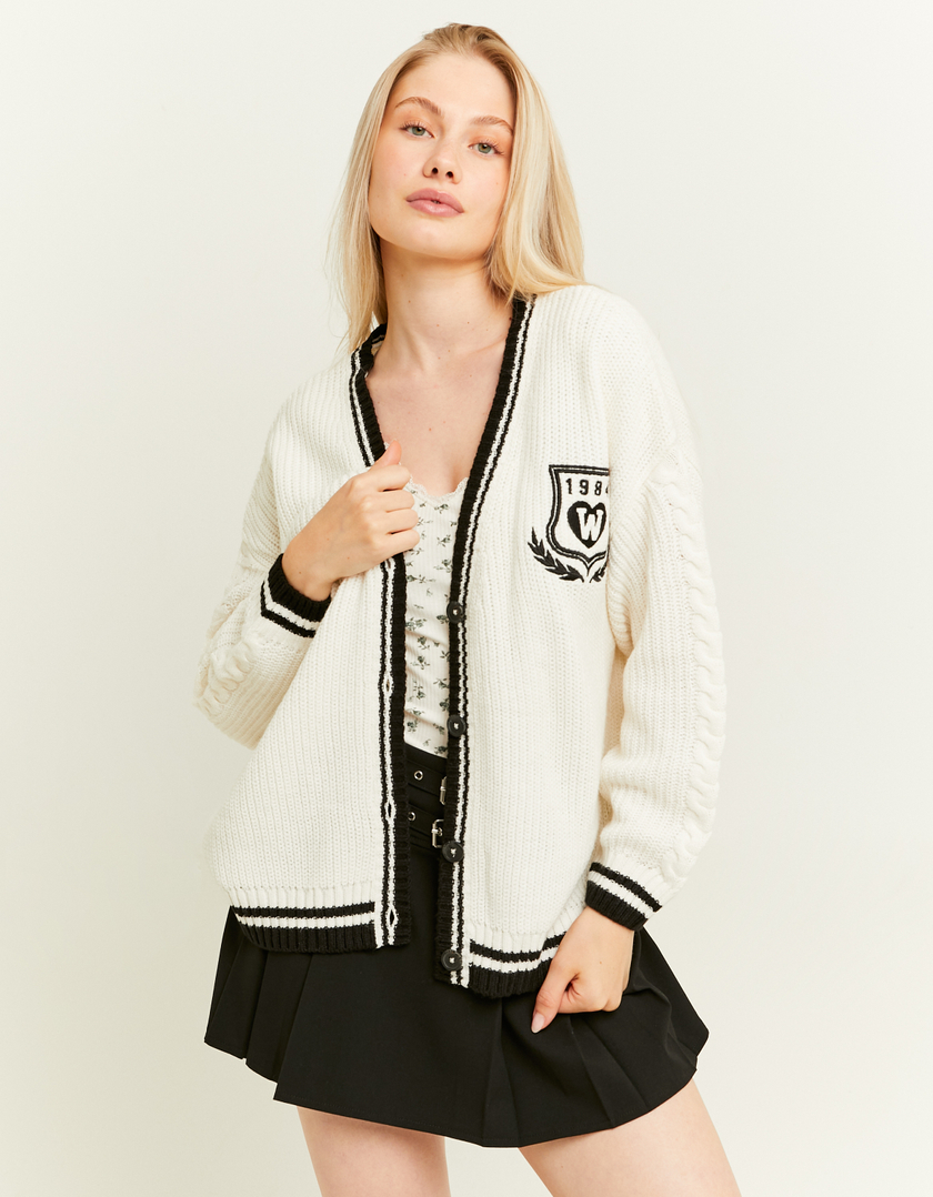 TALLY WEiJL, Off White Varsity Knit Cardigan for Women