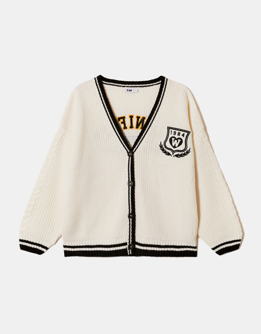 TALLY WEiJL, Cremefarbener Varsity-Strick-Cardigan for Women