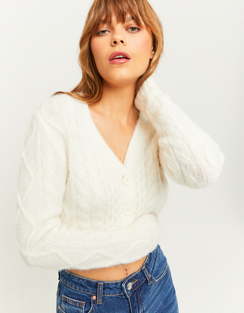 White Cable Knit Cropped Cardigan TALLY WEiJL Netherlands