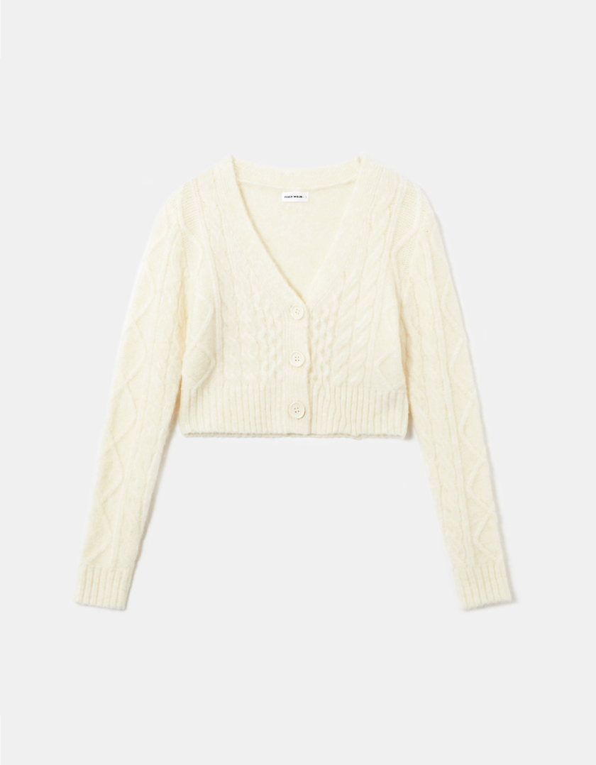 TALLY WEiJL, White Cable Knit Cropped Cardigan for Women