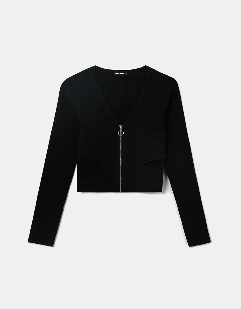 TALLY WEiJL, Black Zip up Knit Top for Women