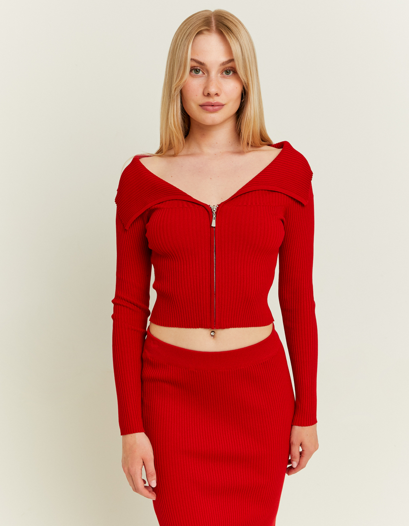 TALLY WEiJL, Cardigan Rouge Épaules Dénudées avec Zip for Women