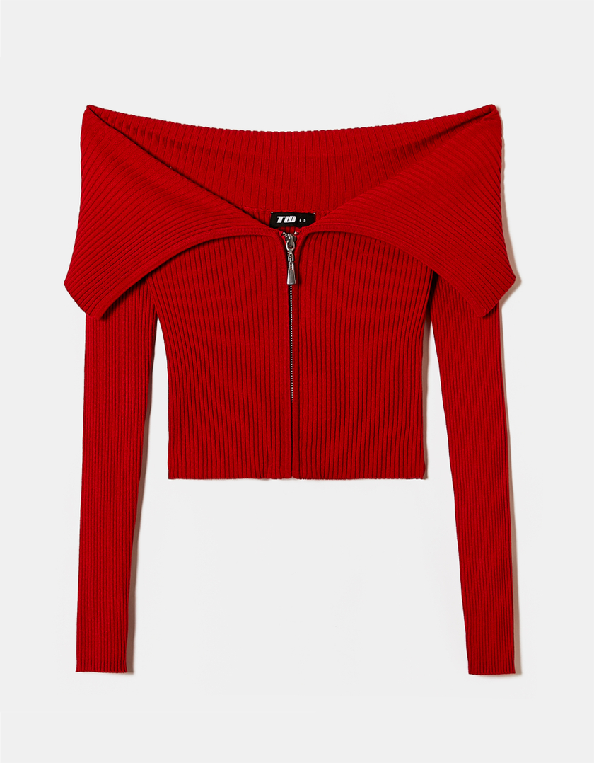 TALLY WEiJL, Roter schulterfreier Cardigan mit Reißverschluss for Women