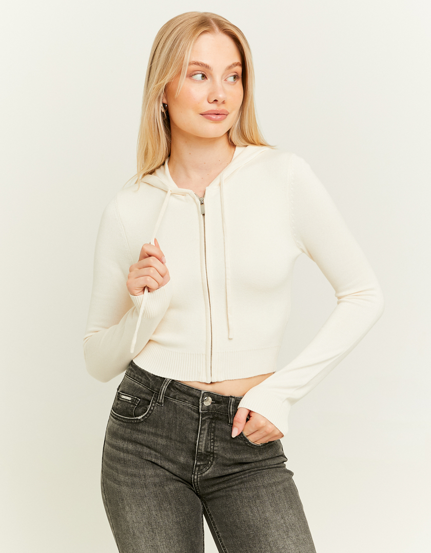 TALLY WEiJL, Beiger Strick-Cardigan mit Kapuze und Reißverschluss for Women