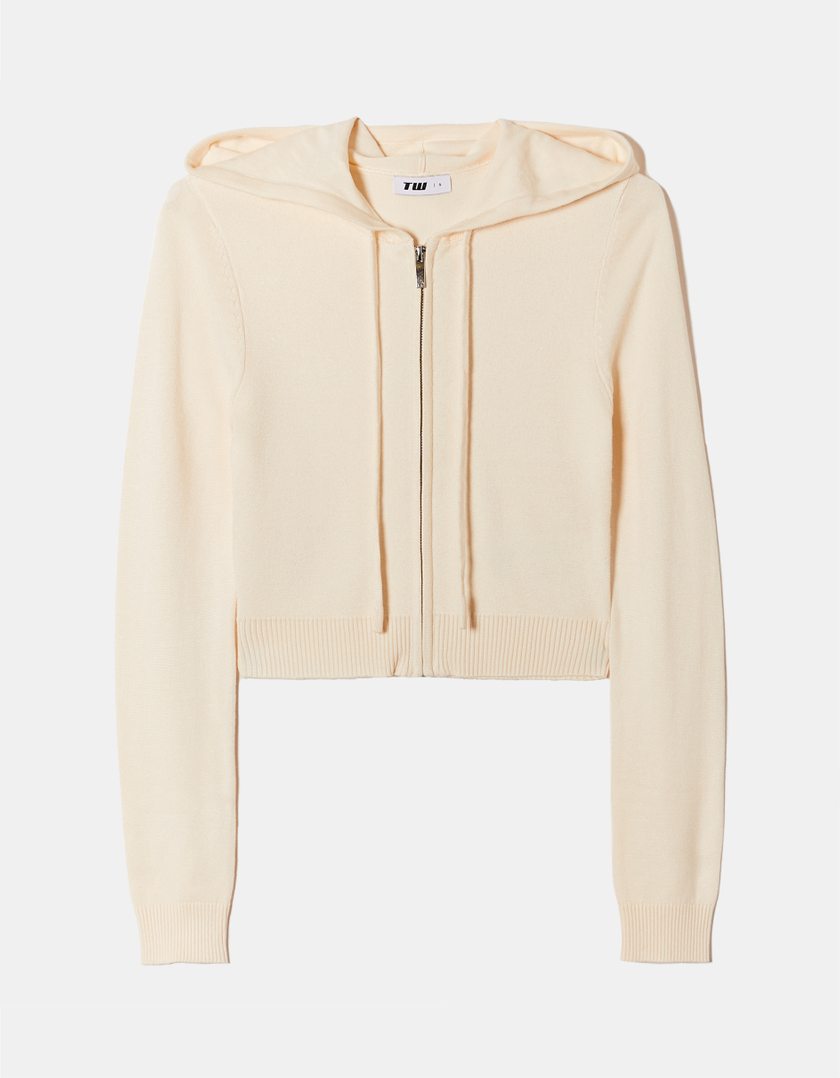 TALLY WEiJL, Cardigan Beige Zippé à Capuche en Maille for Women