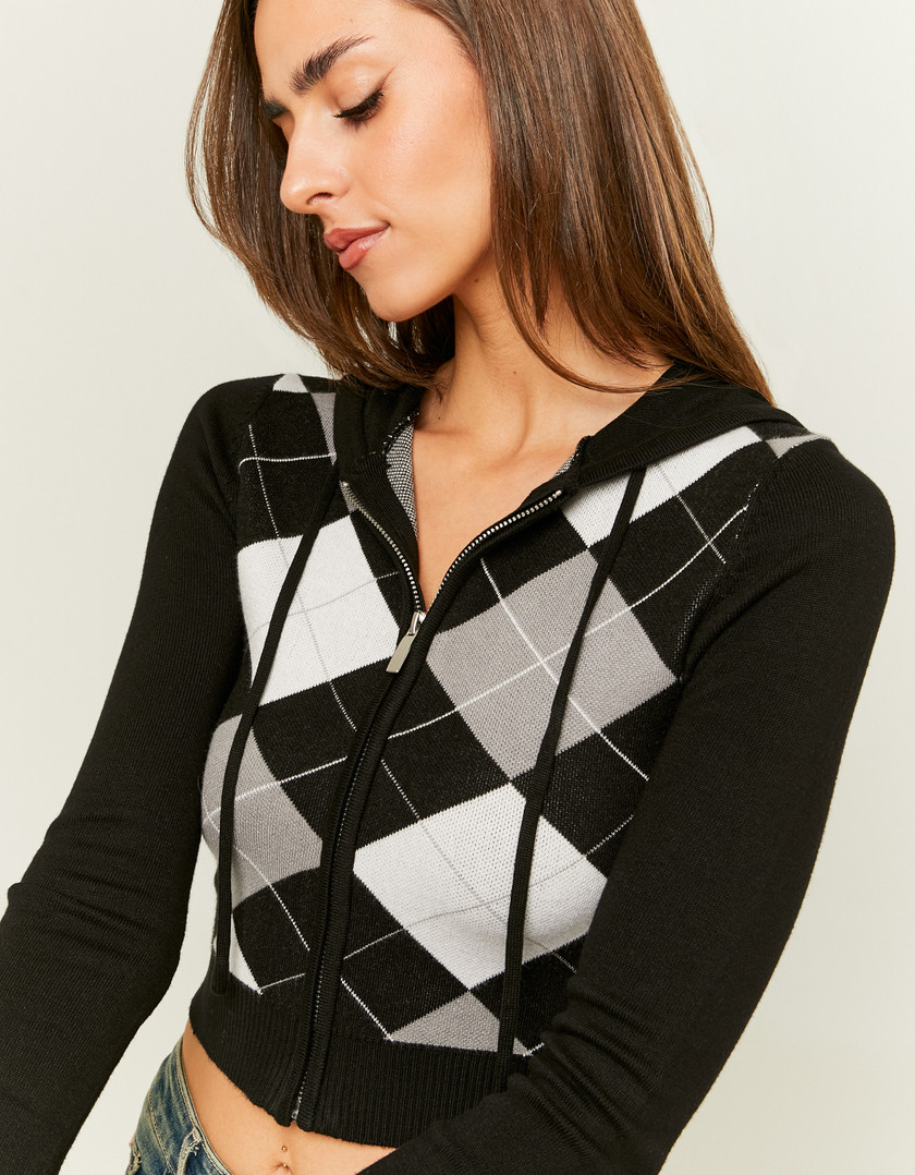 TALLY WEiJL, Checkered Knit Cardigan with Hood for Women