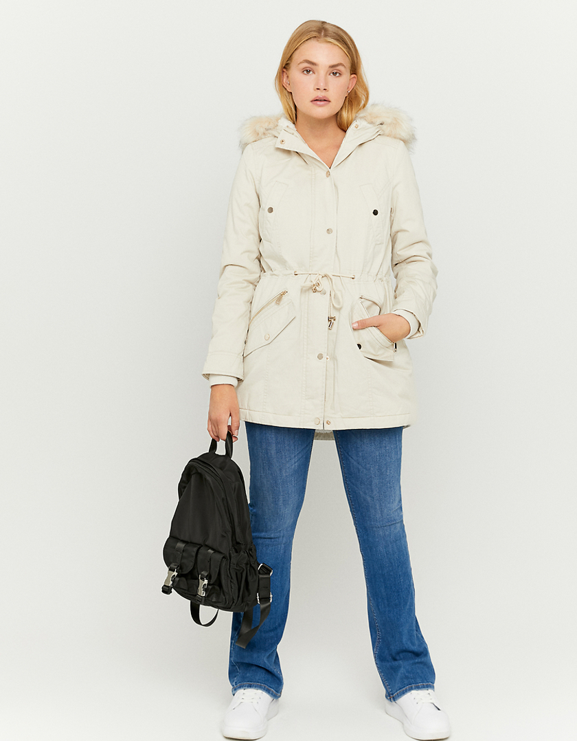 TALLY WEiJL, Beige lange Steppjacke aus Kunstfell for Women