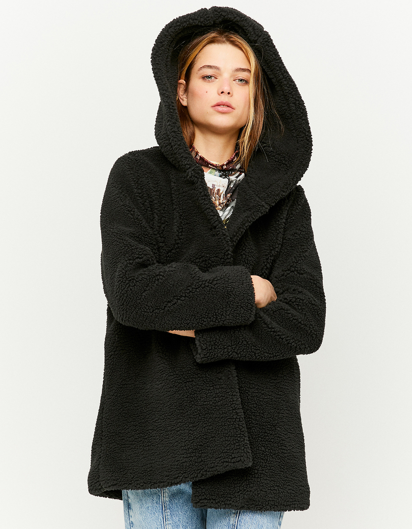 TALLY WEiJL, Black Hooded Teddy Fur Coat for Women