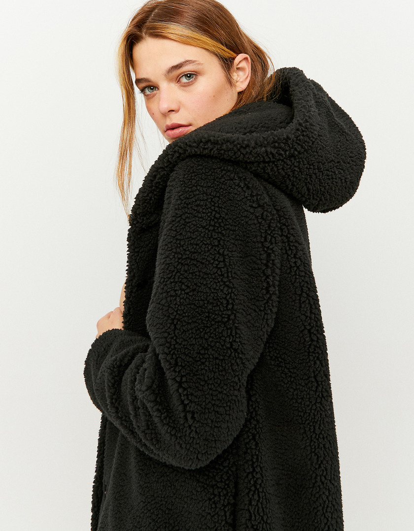 TALLY WEiJL, Black Hooded Teddy Fur Coat for Women