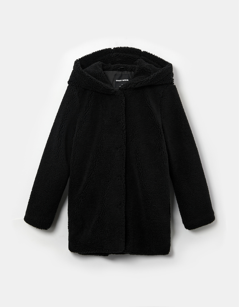 TALLY WEiJL, Manteau Teddy à Capuche Noir for Women