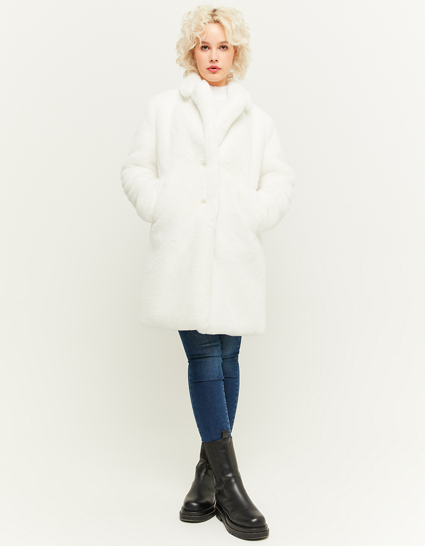 TALLY WEiJL, White Faux Fur Long Coat for Women