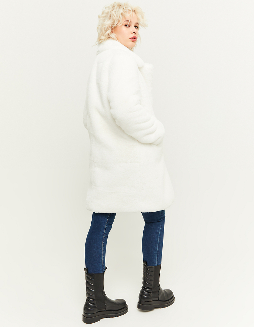 TALLY WEiJL, White Faux Fur Long Coat for Women