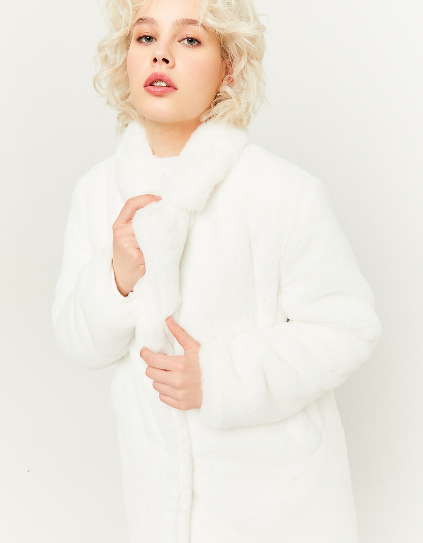 TALLY WEiJL, White Faux Fur Long Coat for Women