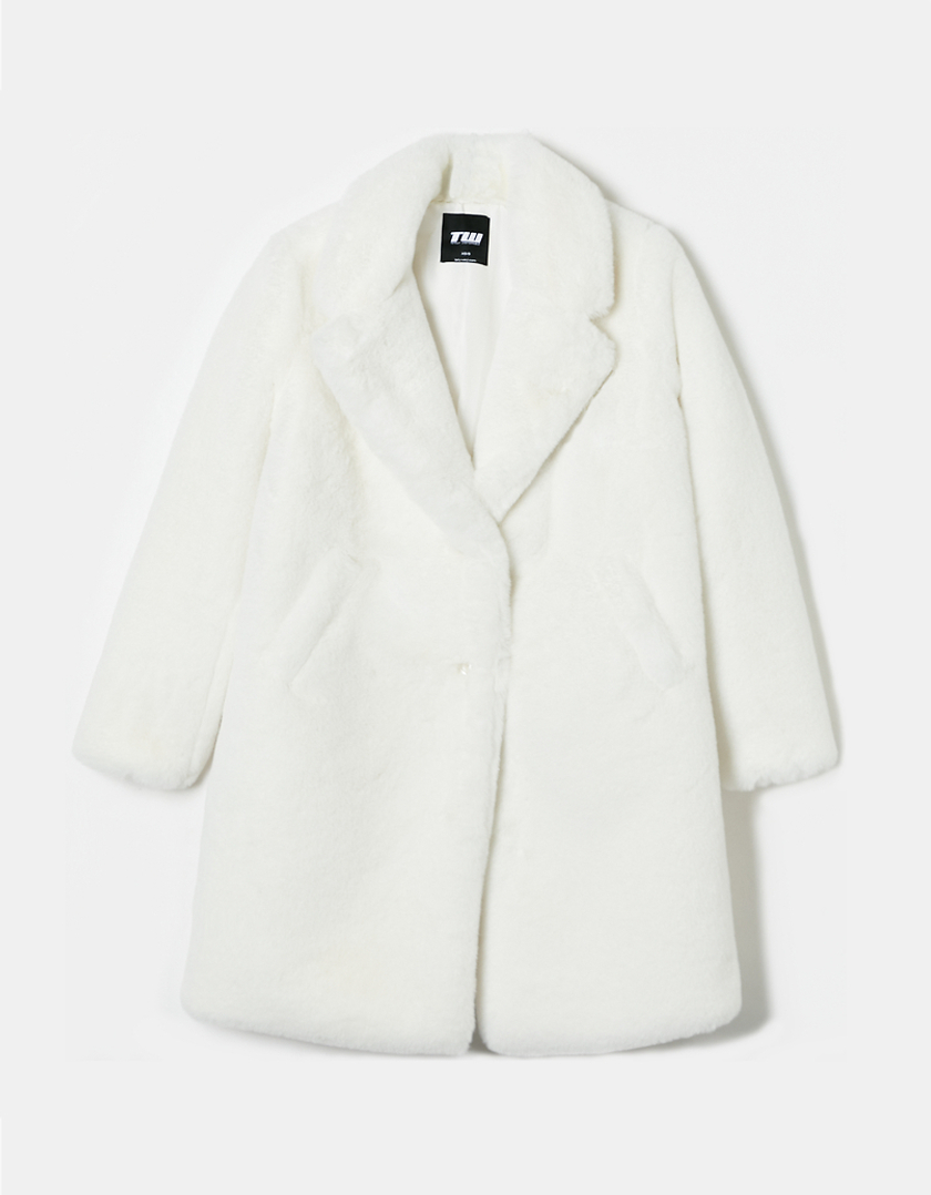 TALLY WEiJL, White Faux Fur Long Coat for Women