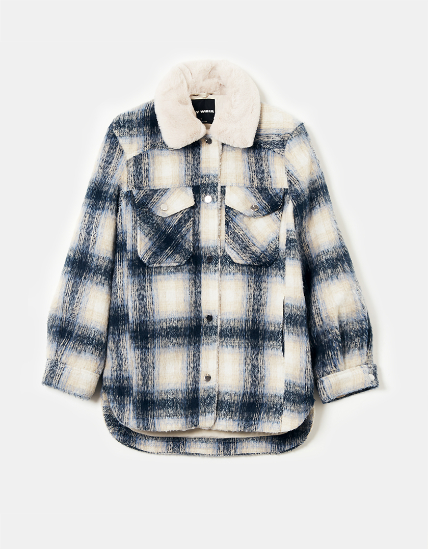 TALLY WEiJL, Blue Check Oversize Shacket for Women