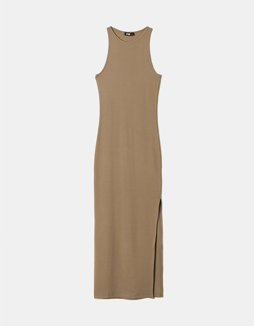 TALLY WEiJL, Robe Midi Brune Basique avec Fente à l'Avant for Women