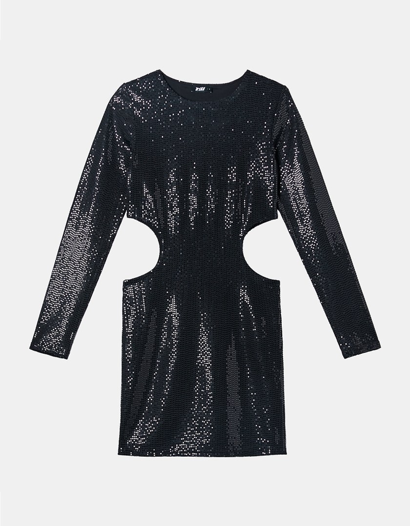 TALLY WEiJL, Black Cut Out Sequins Mini Dress for Women