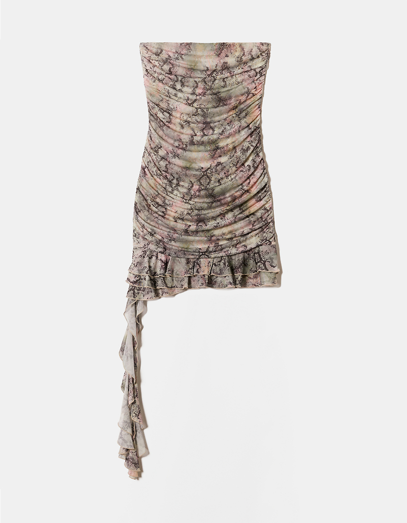 TALLY WEiJL, Snake Skin Mesh Dress with Ruffles for Women