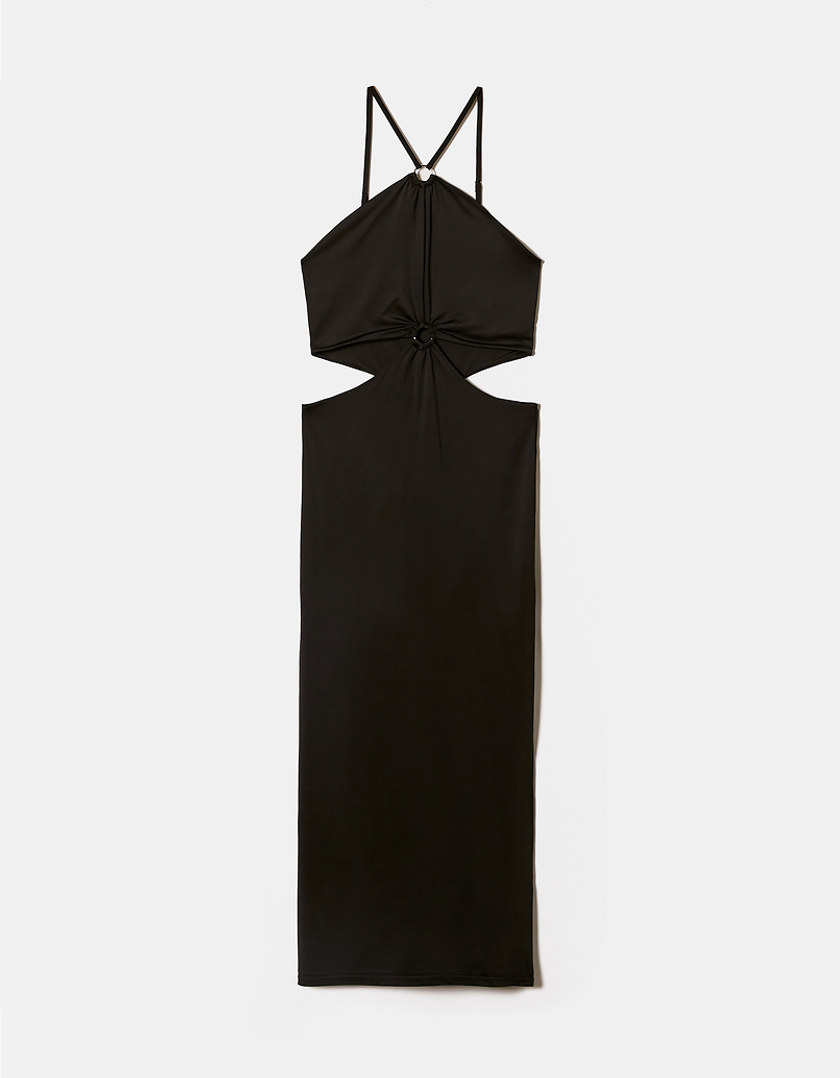 TALLY WEiJL, Black Halter Maxi Dress with Flower Cut Out for Women