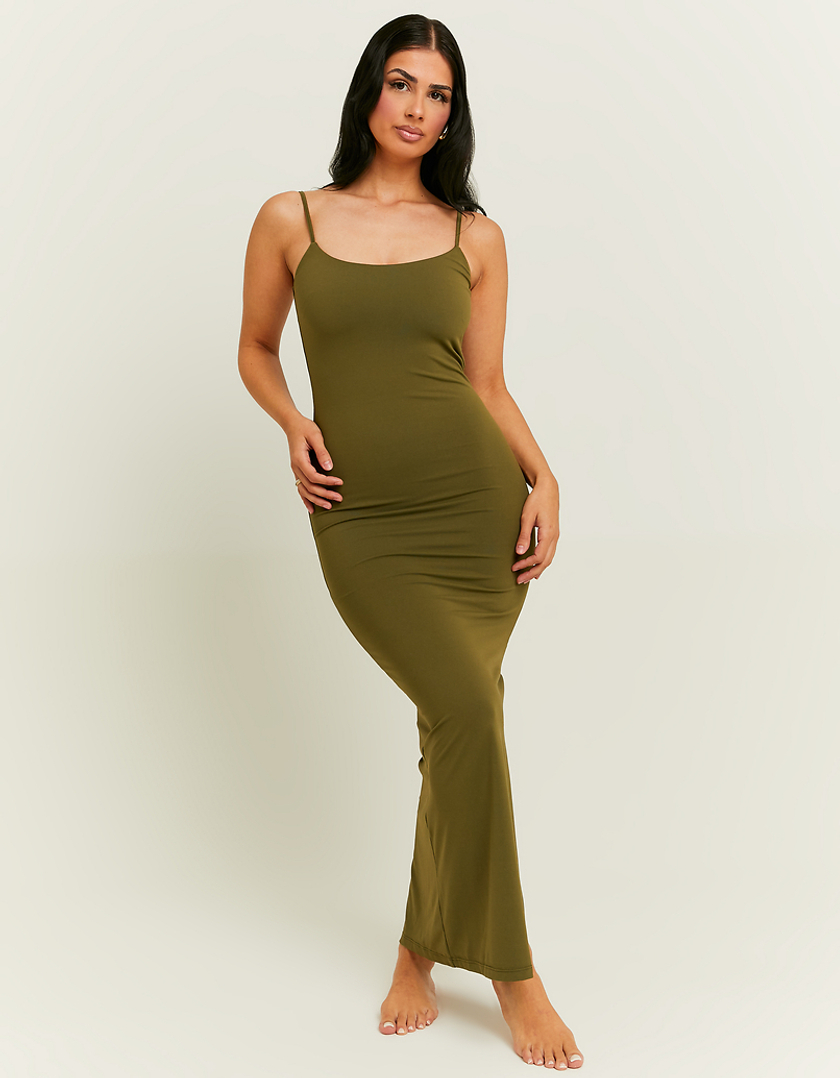 TALLY WEiJL, Green Basic Midi Dress with Side Slit for Women