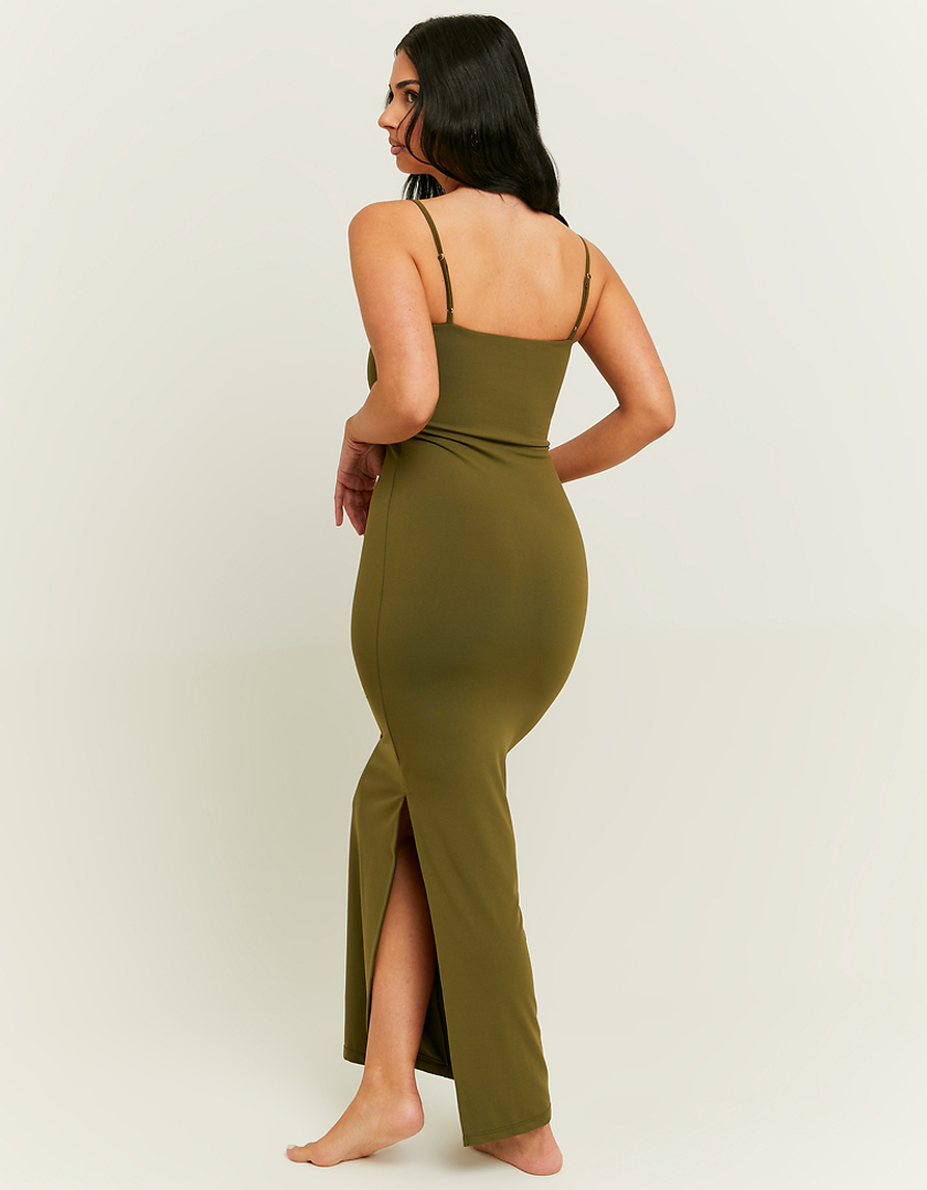 TALLY WEiJL, Green Basic Midi Dress with Side Slit for Women