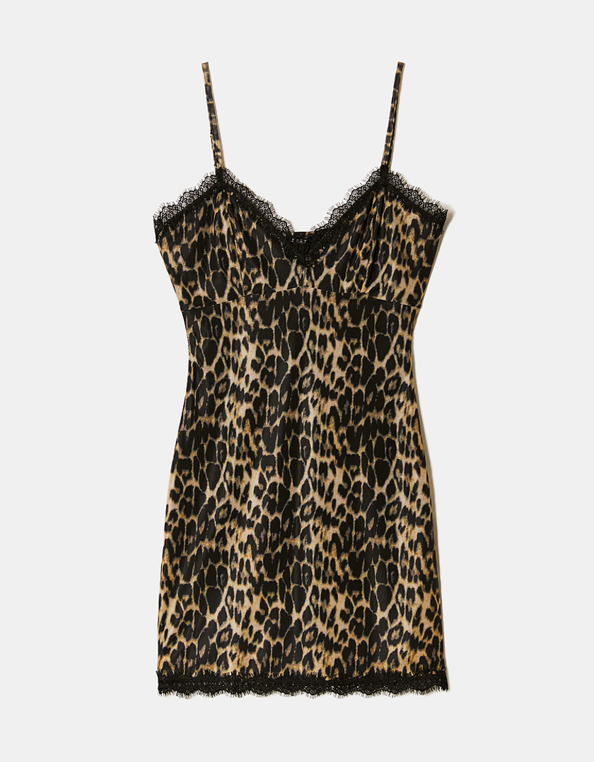 TALLY WEiJL, Vestito Corto Stampa Animalier Leo e Orli in Pizzo for Women