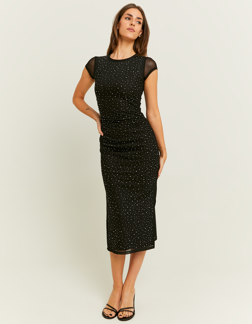 TALLY WEiJL, Robe Midi Noire avec Strass for Women