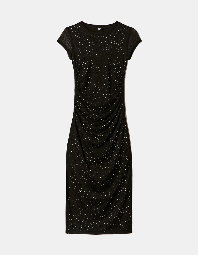 TALLY WEiJL, Black Midi Dress with Strass for Women