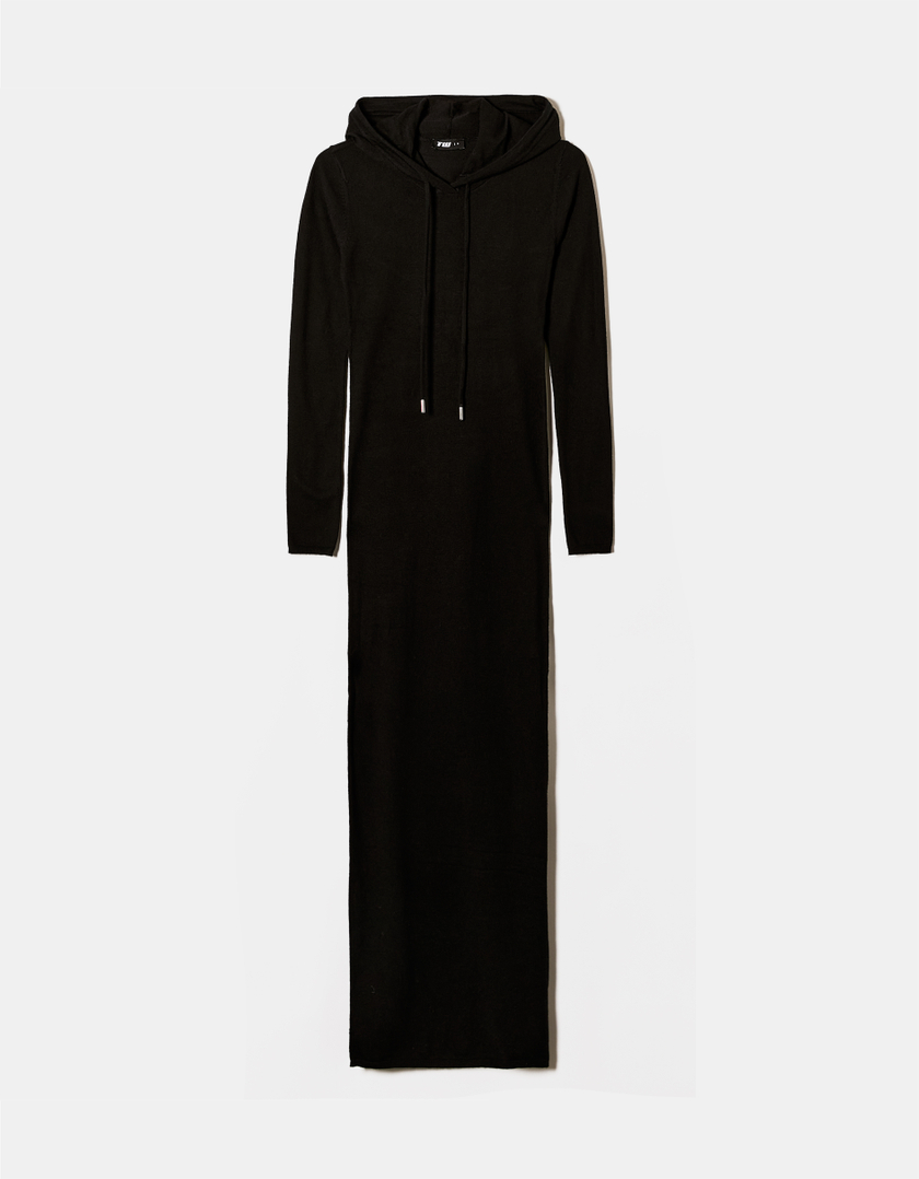 TALLY WEiJL, Black Long Dress with Hood and Slit for Women