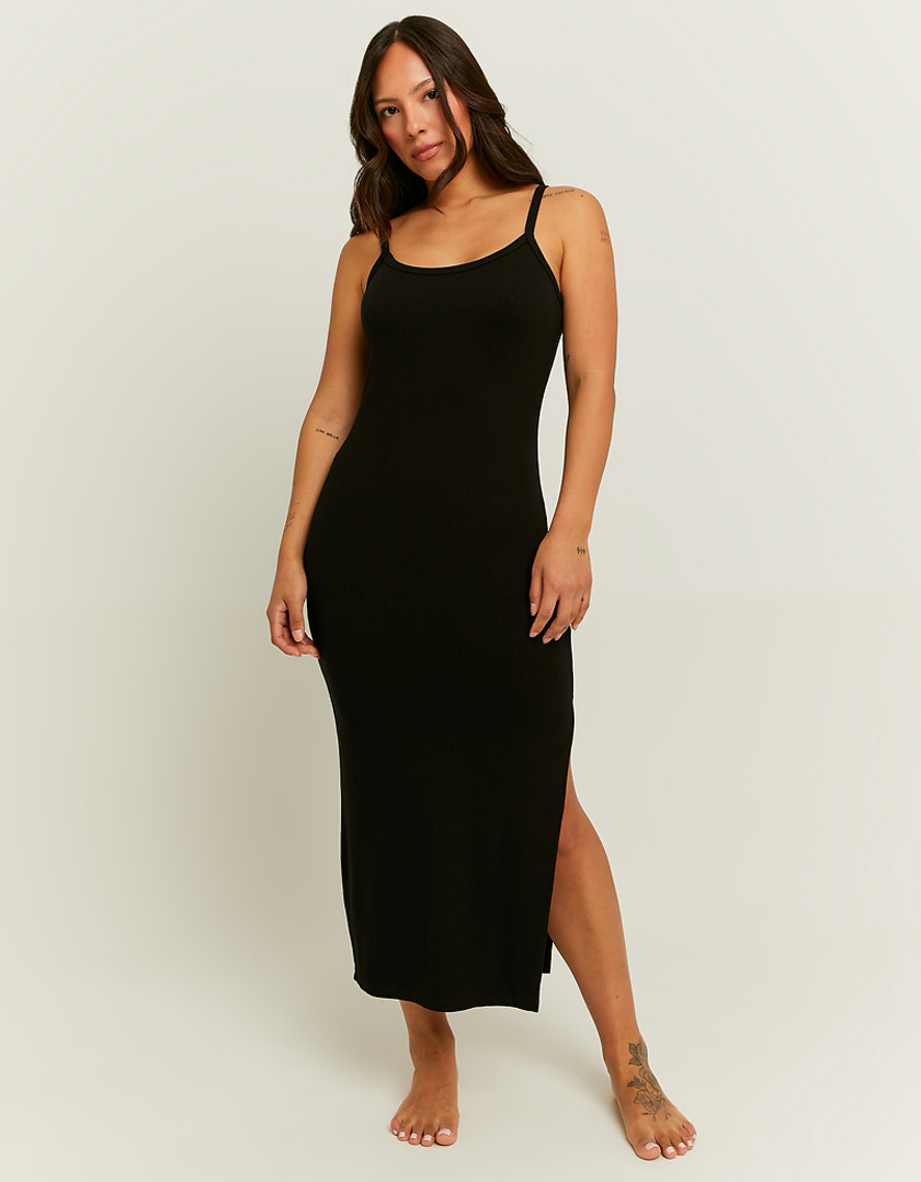 TALLY WEiJL, Black Basic Midi Dress with Side Slit for Women