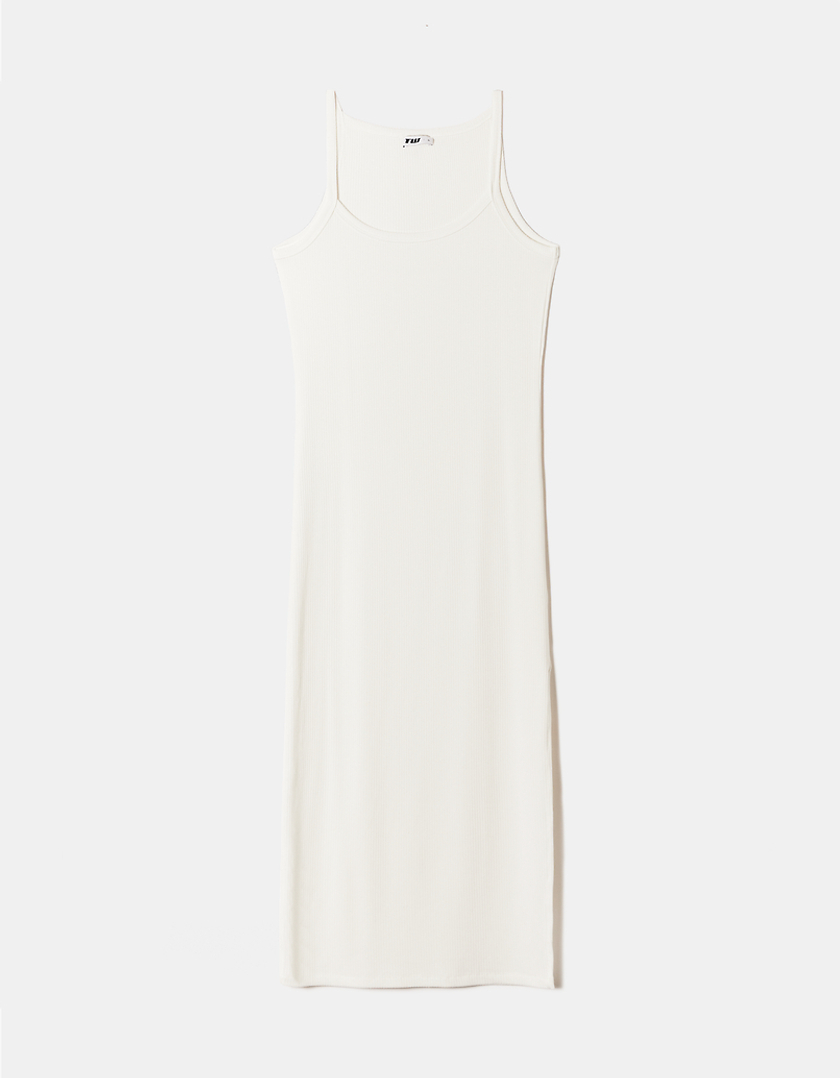 TALLY WEiJL, White Basic Midi Dress with Side Slit for Women