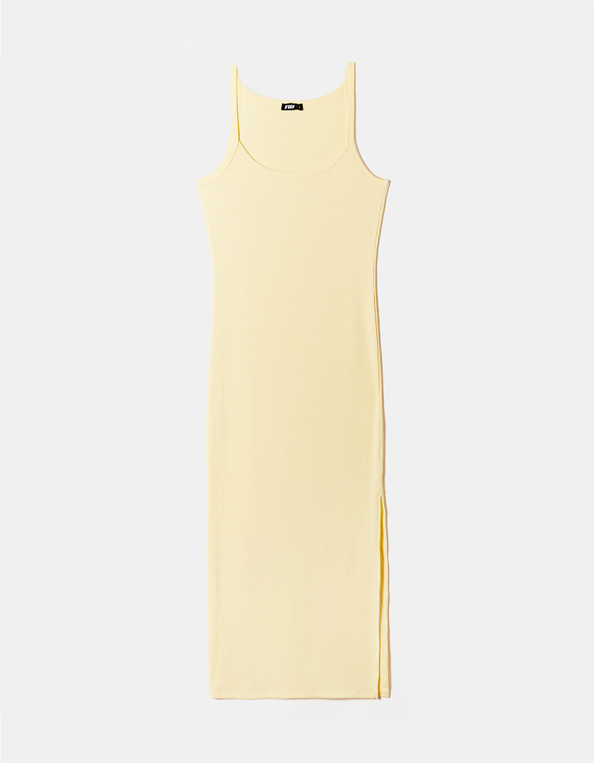 TALLY WEiJL, Yellow Basic Midi Dress with Side Slit for Women