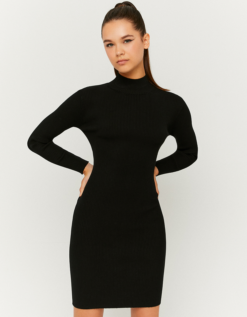 TALLY WEiJL, Black Mini Knit Long Sleeves Dress for Women