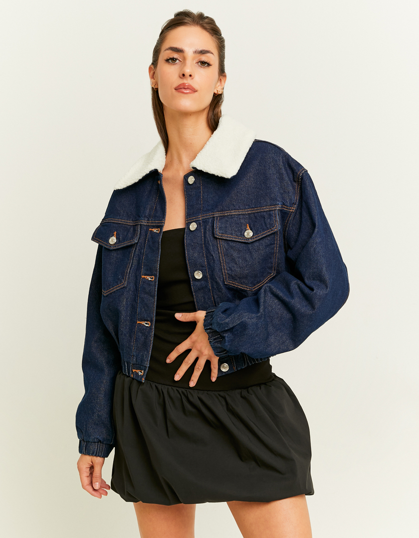 TALLY WEiJL, Veste en Jean Brut avec Col en Fausse Fourrure for Women