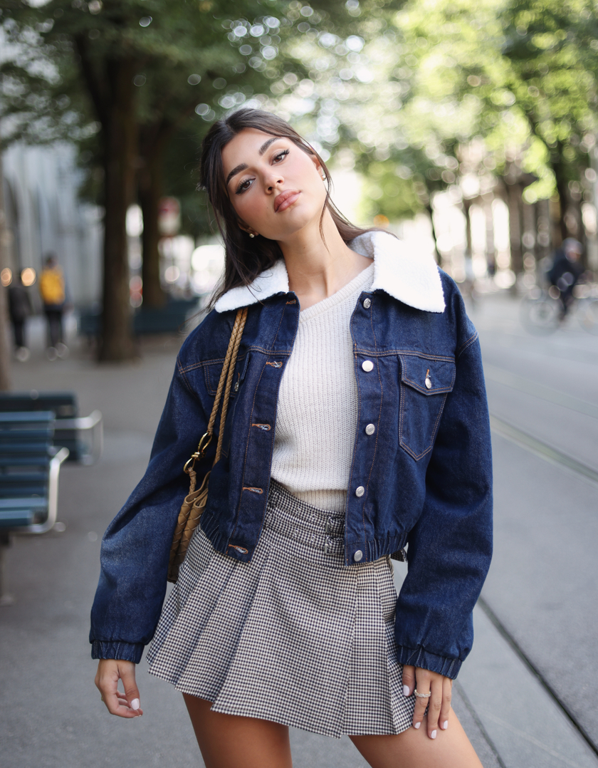 Furry denim jacket best sale